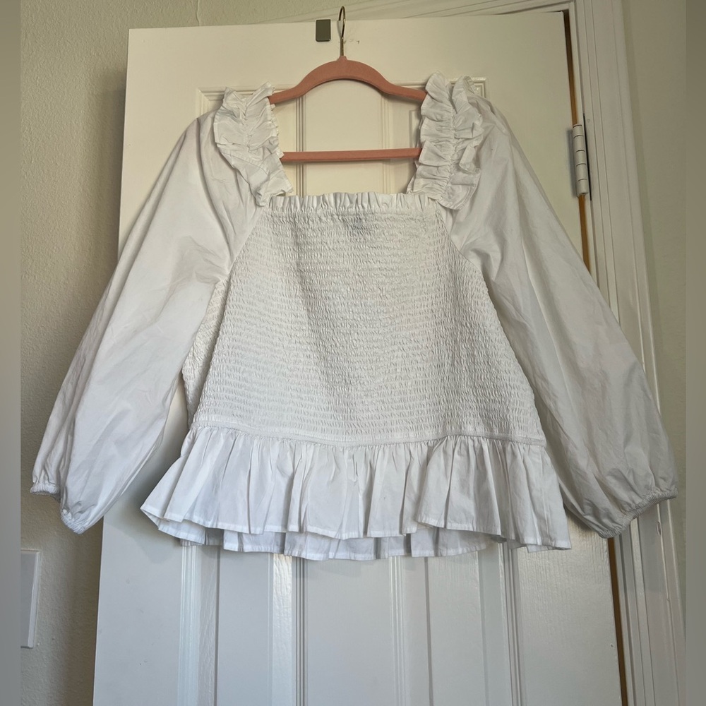 The Drop Women's Marisol Long-Sleeve Ruffle Poplin Smocked Top Size 2X - Picture 12 of 12